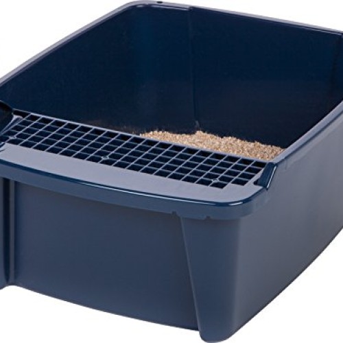 IRIS USA Large Split-Hood Litter Box with Scoop and Grate, Blue C...