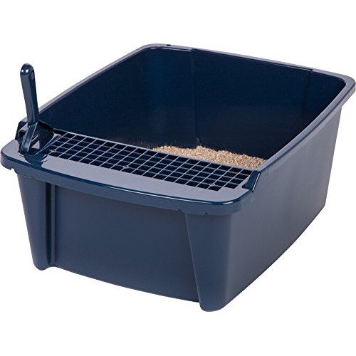 IRIS USA Large Split-Hood Litter Box with Scoop and Grate, Blue C...