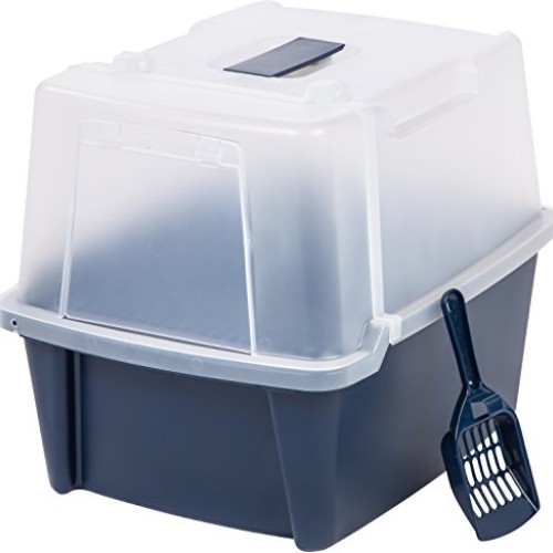 IRIS USA Large Split-Hood Litter Box with Scoop and Grate, Blue C...