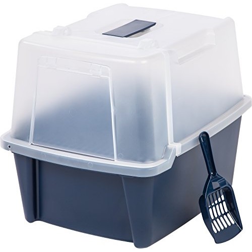 IRIS USA Large Split-Hood Litter Box with Scoop and Grate, Blue C...