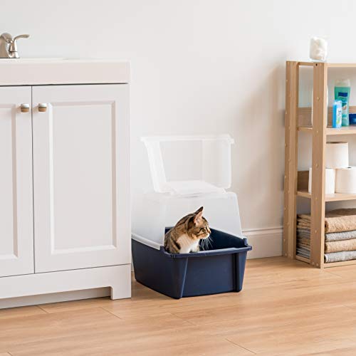 IRIS USA Large Split-Hood Litter Box with Scoop and Grate, Blue C...