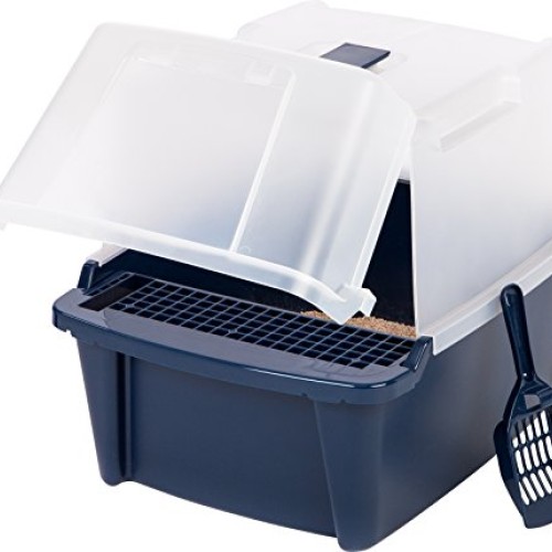 IRIS USA Large Split-Hood Litter Box with Scoop and Grate, Blue C...