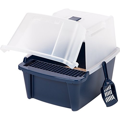 IRIS USA Large Split-Hood Litter Box with Scoop and Grate, Blue C...