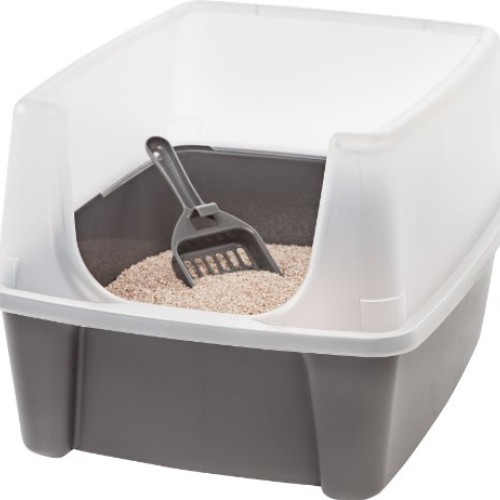IRIS USA Open Top Cat Litter Box Kit with Shield and Scoop, Gray,...