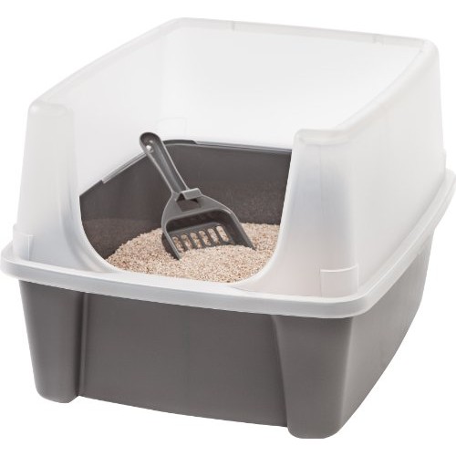 IRIS USA Open Top Cat Litter Box Kit with Shield and Scoop, Gray,...