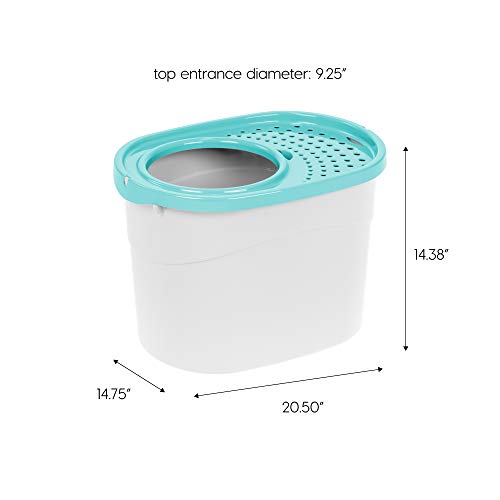 IRIS USA Tecl-20 Top Entry Cat Litter Box With Scoop, White/Seafo...