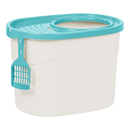 IRIS USA Tecl-20 Top Entry Cat Litter Box With Scoop, White/Seafo...