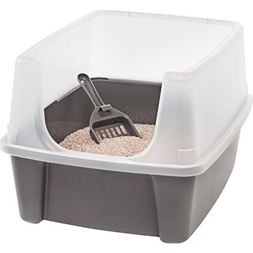IRIS Clean Pet Cat Kitty Open Top Large Cats Litter Box with Shie...