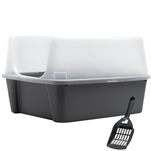 IRIS Clean Pet Cat Kitty Open Top Large Cats Litter Box with Shie...