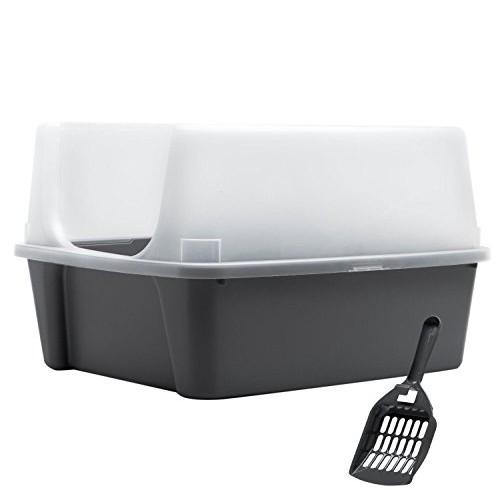 IRIS Clean Pet Cat Kitty Open Top Large Cats Litter Box with Shie...