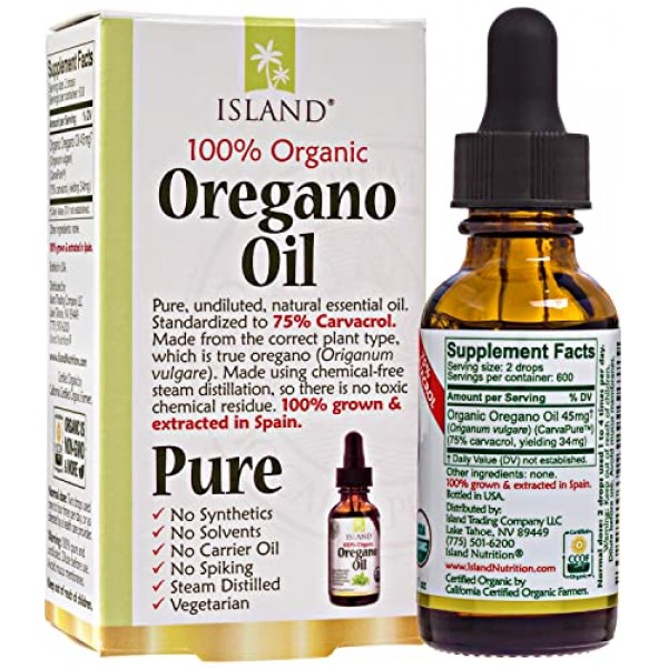 Island Nutrition, Oregano Oil Organic Liquid Drops - 100% Pure & ...