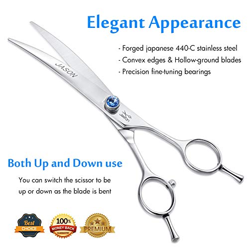 JASON 7 Curved Dog Grooming Scissors, Ergonomic Pets Cats Trimmi...