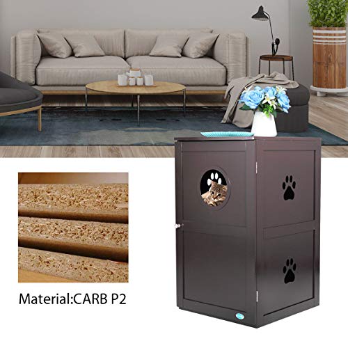 JAXPETY 2-Tier Wood Cat Litter Box Enclosure, Cat House,Cat Washr...