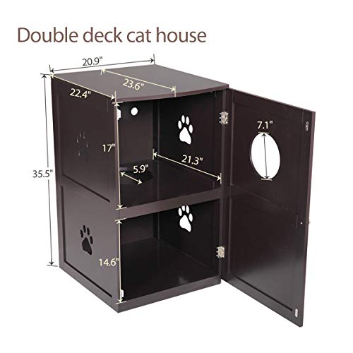 JAXPETY 2-Tier Wood Cat Litter Box Enclosure, Cat House,Cat Washr...