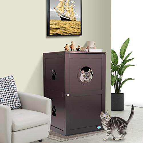 JAXPETY 2-Tier Wood Cat Litter Box Enclosure, Cat House,Cat Washr...