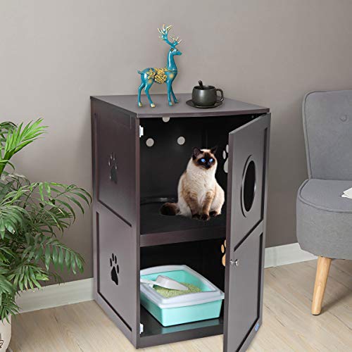 JAXPETY 2-Tier Wood Cat Litter Box Enclosure, Cat House,Cat Washr...