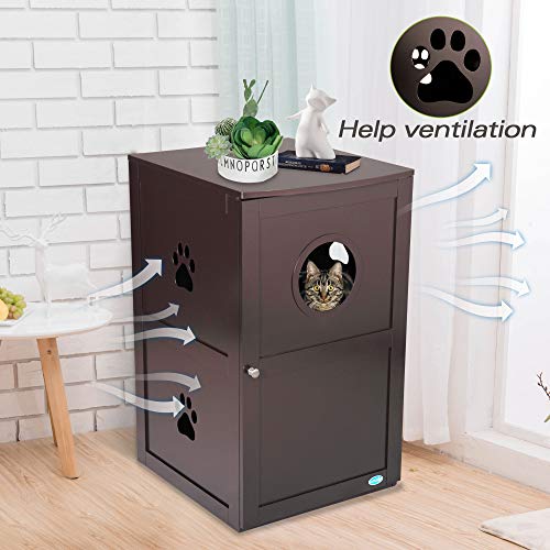 JAXPETY 2-Tier Wood Cat Litter Box Enclosure, Cat House,Cat Washr...