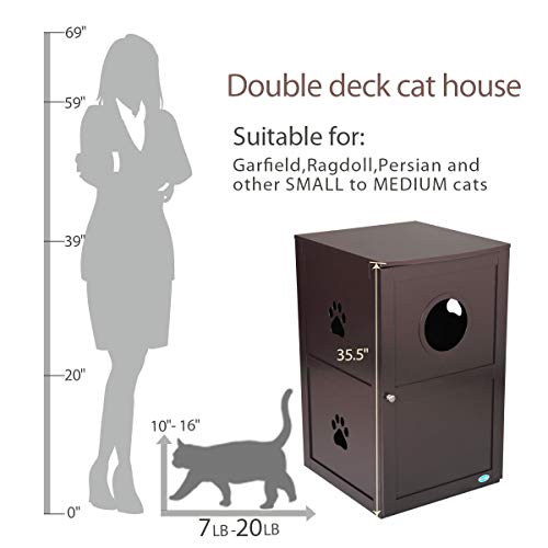 JAXPETY 2-Tier Wood Cat Litter Box Enclosure, Cat House,Cat Washr...