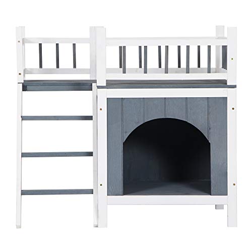 JEKAIMEI 29 Inch Pet Dog House with Balcony Wooden Cat Living Hou...