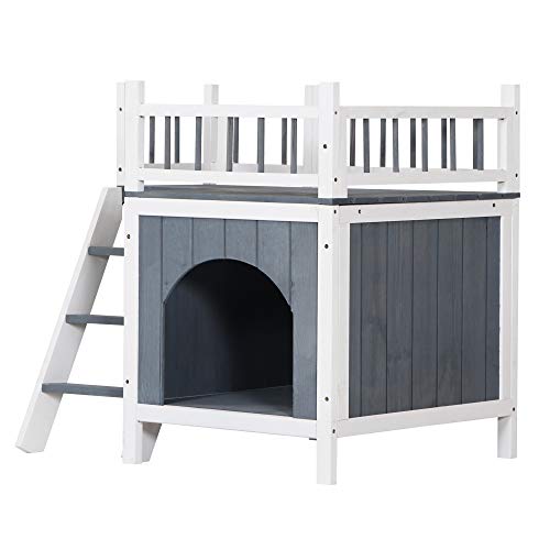 JEKAIMEI 29 Inch Pet Dog House with Balcony Wooden Cat Living Hou...