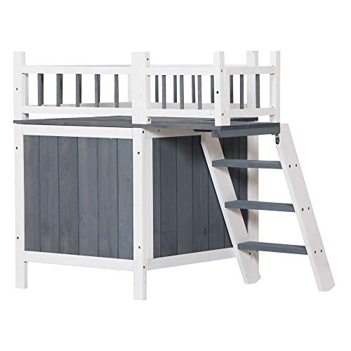 JEKAIMEI 29 Inch Pet Dog House with Balcony Wooden Cat Living Hou...