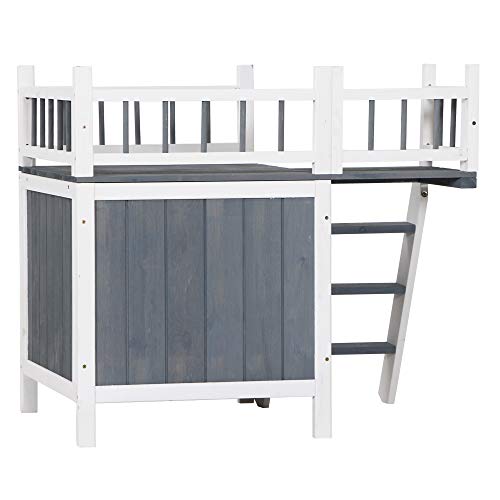 JEKAIMEI 29 Inch Pet Dog House with Balcony Wooden Cat Living Hou...