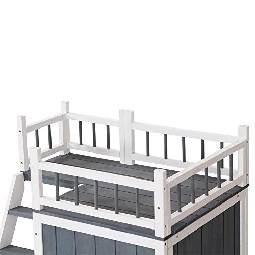 JEKAIMEI 29 Inch Pet Dog House with Balcony Wooden Cat Living Hou...