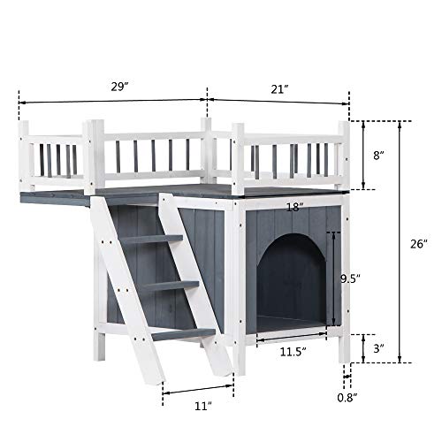 JEKAIMEI 29 Inch Pet Dog House with Balcony Wooden Cat Living Hou...