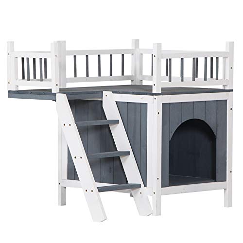 JEKAIMEI 29 Inch Pet Dog House with Balcony Wooden Cat Living Hou...