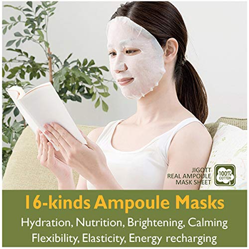Jigott 16pcs Real Ampoule 100% Cotton Mask sheet Skincare Essence...