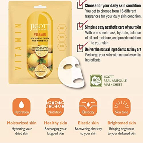 Jigott 16pcs Real Ampoule 100% Cotton Mask sheet Skincare Essence...
