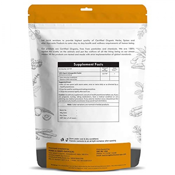 100% Organic Ashwagandha Powder- Withania Somnifera- USDA Certifi...