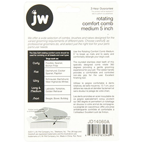 JW Pet Company 5-Inch Gripsoft Rotating Comfort Comb, Medium