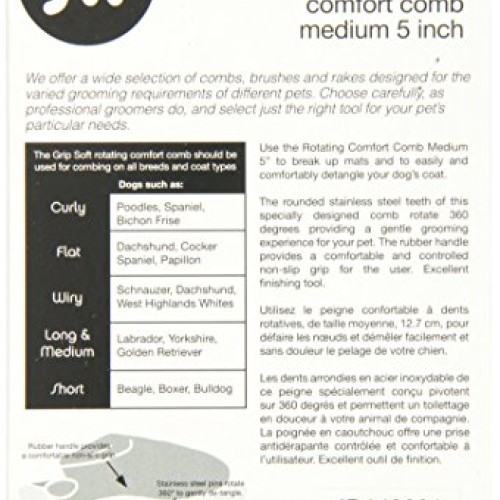 JW Pet Company 5-Inch Gripsoft Rotating Comfort Comb, Medium