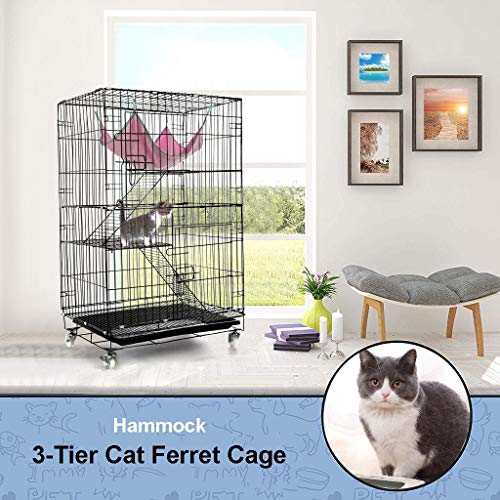 Pet Cage Playpen,Luxury 3-Tier Kitten Cat Ferret Cage Portable Ca...
