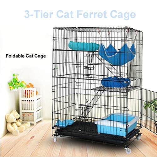 Pet Cage Playpen,Luxury 3-Tier Kitten Cat Ferret Cage Portable Ca...