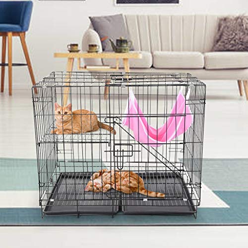 Folding Metal Critter Cage with Double Doors, 2-Tier Cat Cage Cat...