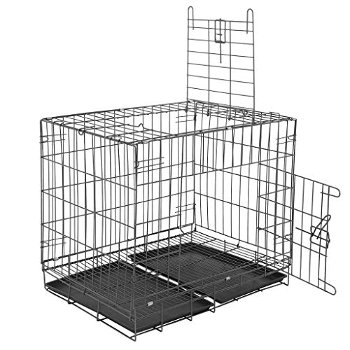 Folding Metal Critter Cage with Double Doors, 2-Tier Cat Cage Cat...