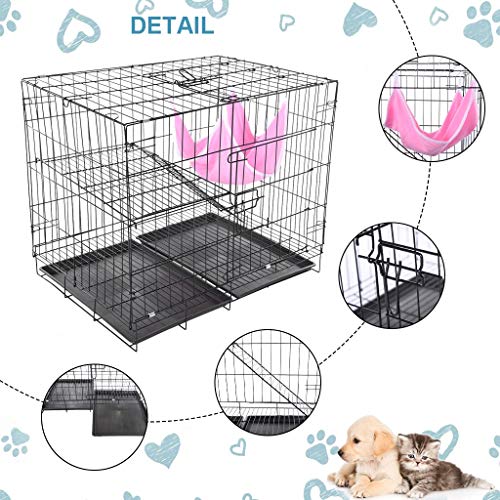 Folding Metal Critter Cage with Double Doors, 2-Tier Cat Cage Cat...
