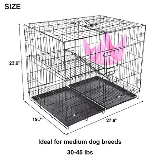 Folding Metal Critter Cage with Double Doors, 2-Tier Cat Cage Cat...