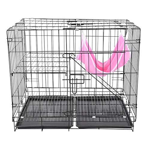 Folding Metal Critter Cage with Double Doors, 2-Tier Cat Cage Cat...