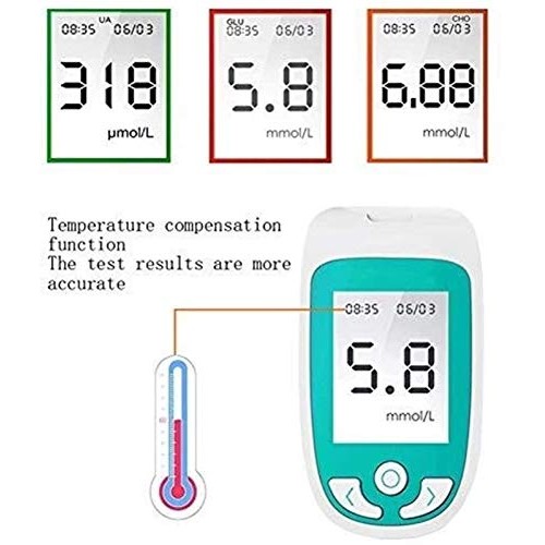 KaKaDz Cholestérol Test, 3in1 Household Glucometer Kit Blood Gluc...