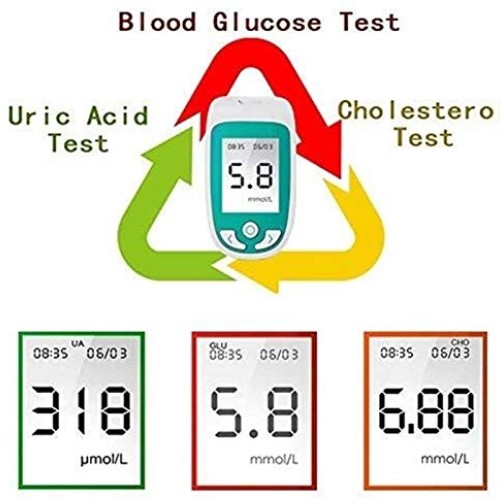 KaKaDz Cholestérol Test, 3in1 Household Glucometer Kit Blood Gluc...