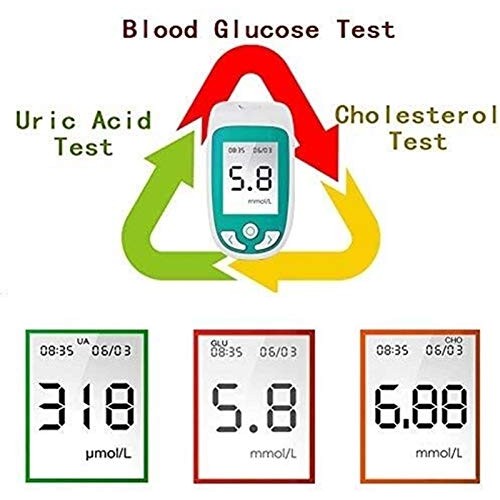 KaKaDz Cholestérol Test, 3in1 Household Glucometer Kit Blood Gluc...