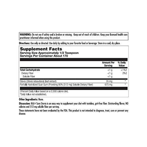 Kal Stevia & Fiber, Fine Powder, Unflavored Btl-Plastic 4oz