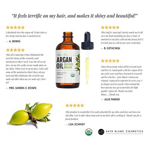 Organic Argan Oil for Hair and Skin from Kate Blanc. 100% Pure, C...