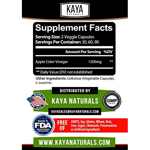 Kaya Naturals Apple Cider Vinegar Pills, 60 Count Capsules for Fa...