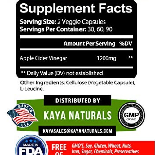 Kaya Naturals Apple Cider Vinegar Pills, 60 Count Capsules for Fa...
