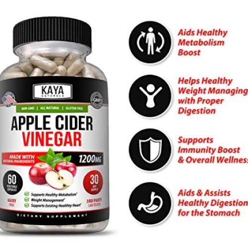 Kaya Naturals Apple Cider Vinegar Pills, 60 Count Capsules for Fa...