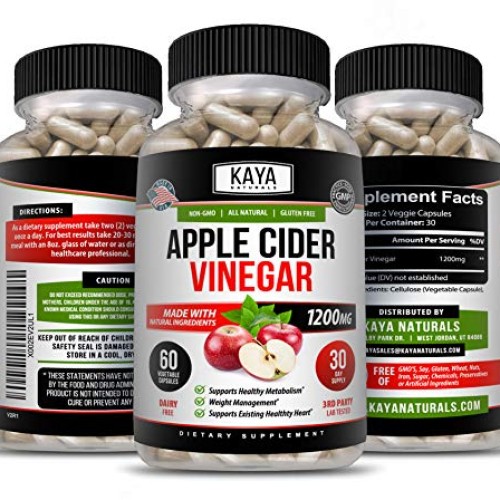 Kaya Naturals Apple Cider Vinegar Pills, 60 Count Capsules for Fa...